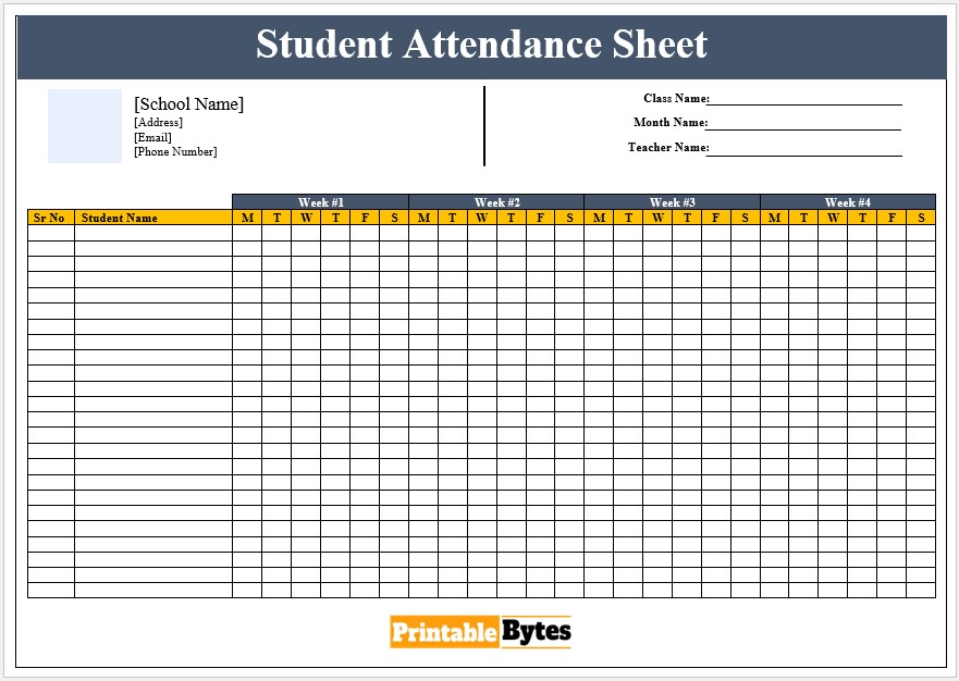 Student Attendance Sheet Template