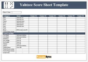Yahtzee Score Sheet Template 03
